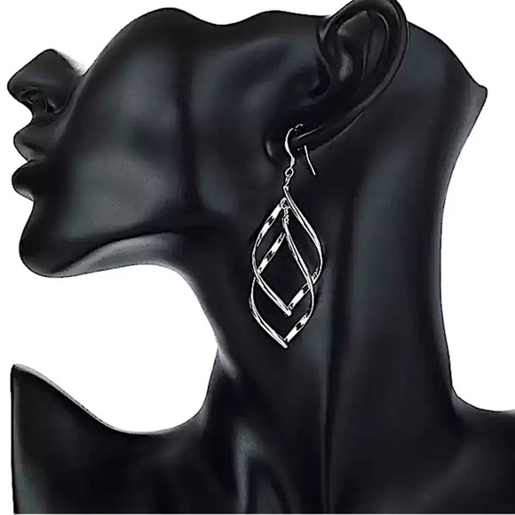 Sterling Silver Twisted Boho Dangle Earrings - Picture 3 of 5